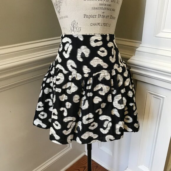 Hunter Bell London Mini Skirt Womens 8 Black Silver Cheetah High Rise A-Line - Picture 6 of 13